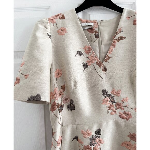 CO Pink Floral Jacquard Dress in Beige, size Medium (Fits size Small) - Picture 3 of 10